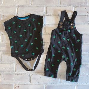 Cat & Jack palm tree 0/3m matching twin set romper & onesie